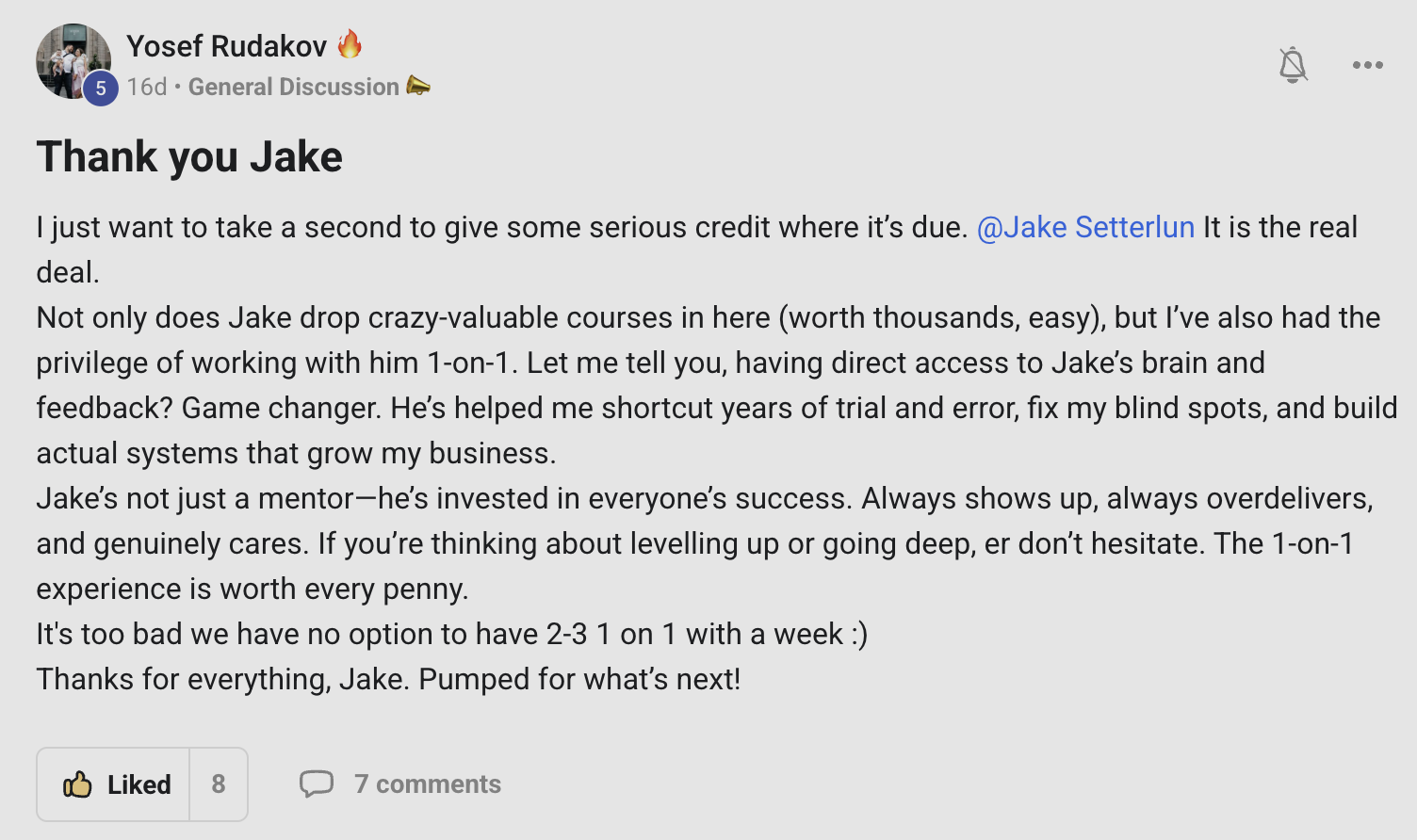 Yosef Rudakov — Jake helped me shortcut years of trial and error
