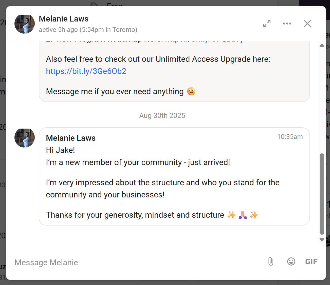 Melanie Laws — Impressed by the structure, generosity, and leadership
