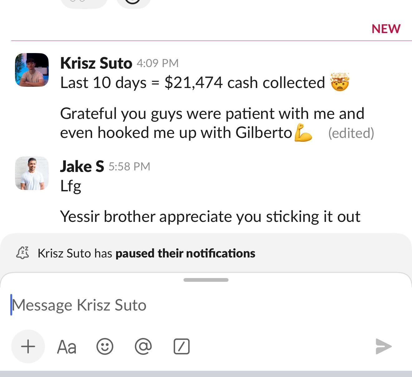 Krisz Suto — $21,474 cash collected in 10 days