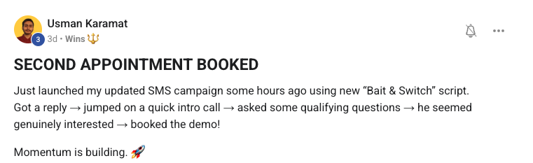 Usman Karamat — Second appointment booked with the new SMS campaign