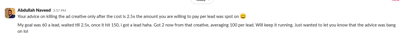 Abdullah Naveed — Got 2 leads after following the ad spend rule