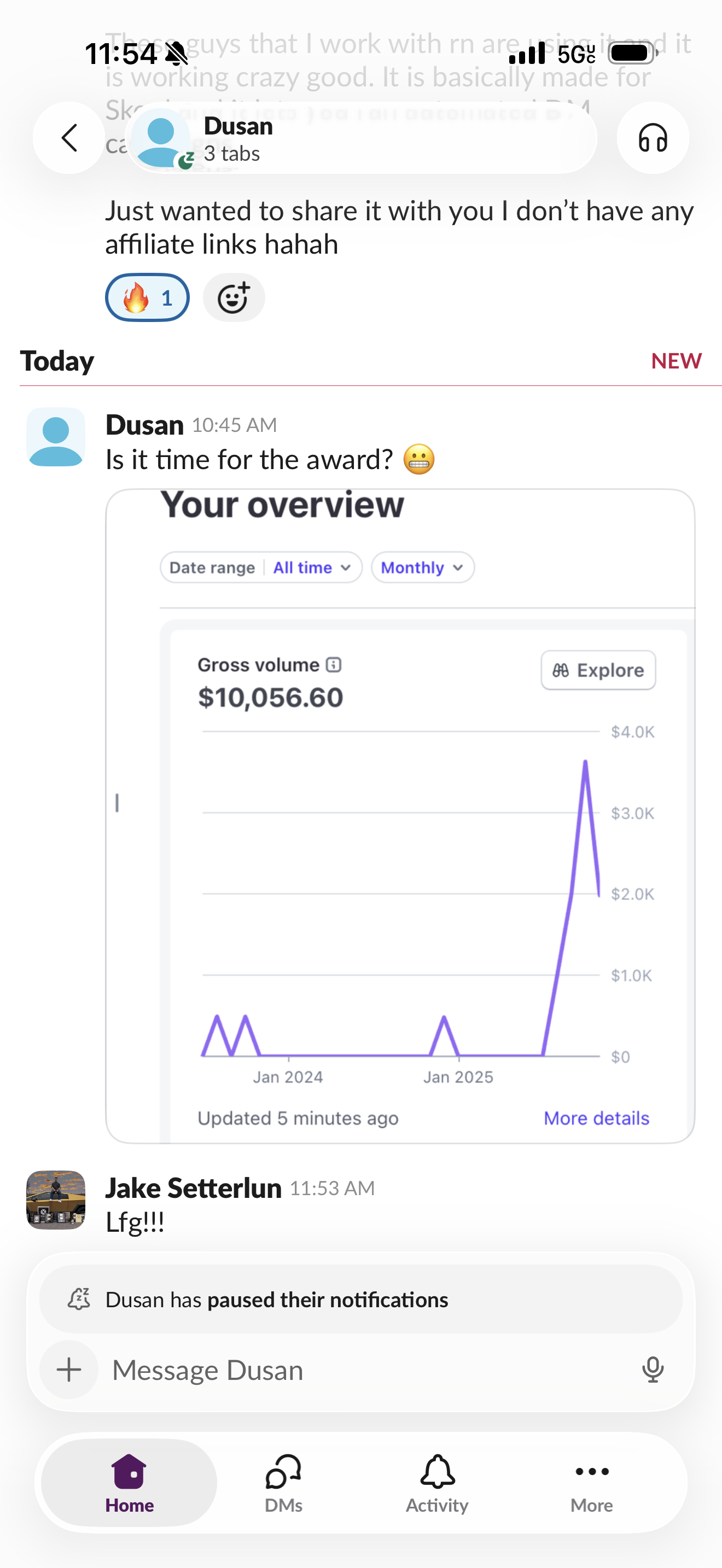 Dusan — Crossed $10,056 in gross volume