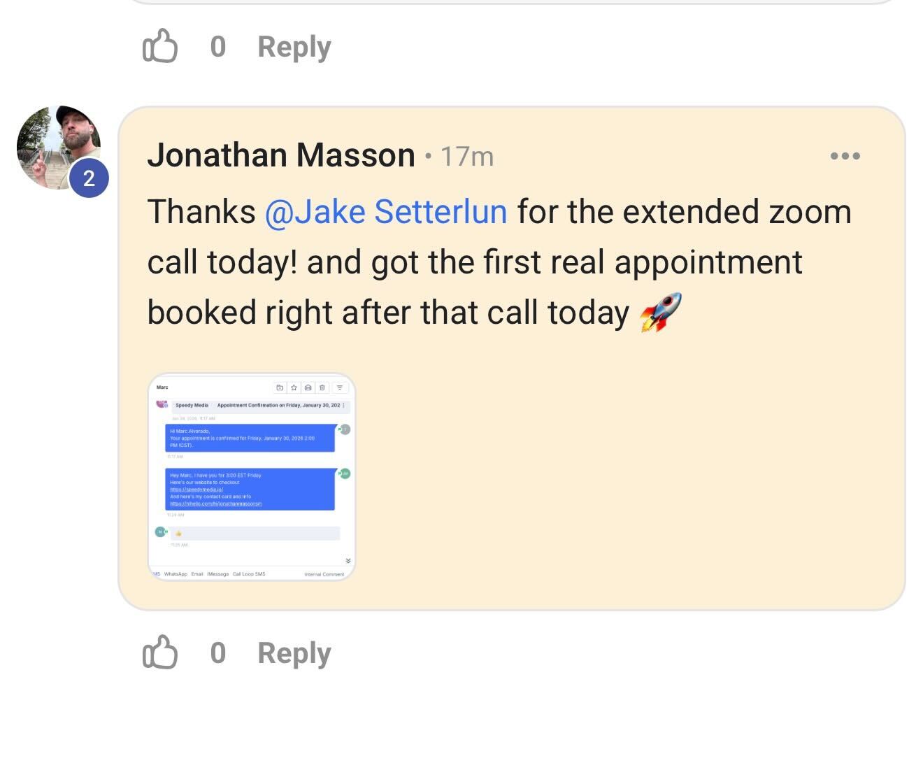 Jonathan Masson — Booked the first real appointment right after the call