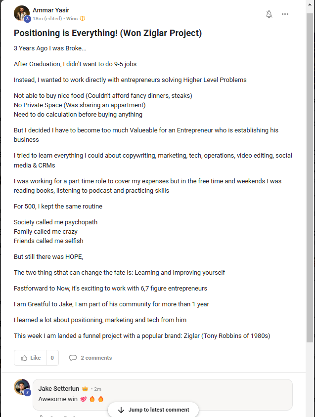 Ammar Yasir — From broke to landing a funnel project with Ziglar