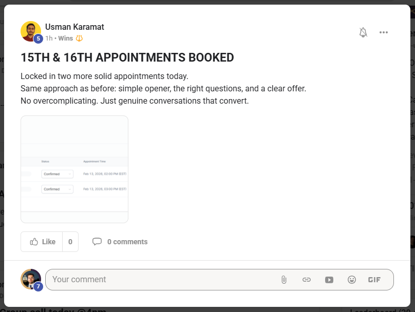 Usman Karamat — 15th and 16th appointments booked with the same simple approach