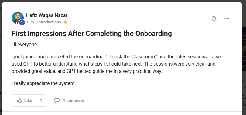Hafiz Waqas Nazar — Clear and practical first impressions after onboarding