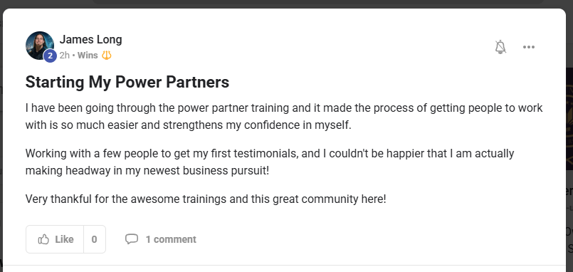 James Long — Power partner training made it easier to get moving