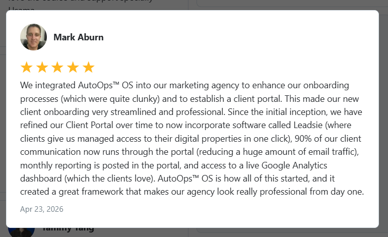 Hit a $1K day — AutoOps made our onboarding and client portal far more professional