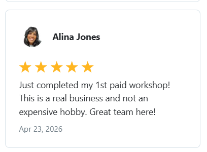 Alina Jones — Completed her first paid workshop