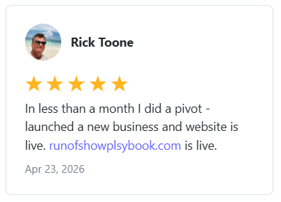Rick Toone — Launched a new business and live website in less than a month
